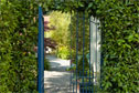 Gate detail and box hedging frames the view to the bright front garden.