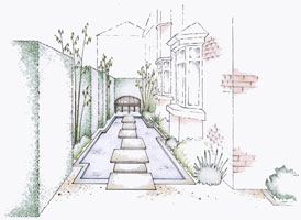 Large water feature in a Dublin courtyard garden design drawing.